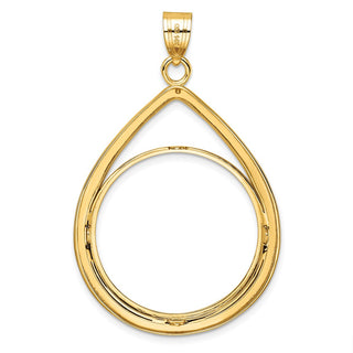 14k Yellow Gold Polished Lightweight Teardrop 27mm Prong Coin Bezel Pendant - Fits 1/2 oz American Eagle, US $10 Liberty, and Other Coins