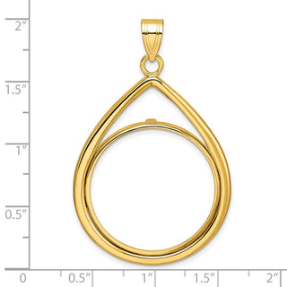 14k Yellow Gold Polished Lightweight Teardrop 27mm Prong Coin Bezel Pendant - Fits 1/2 oz American Eagle, US $10 Liberty, and Other Coins