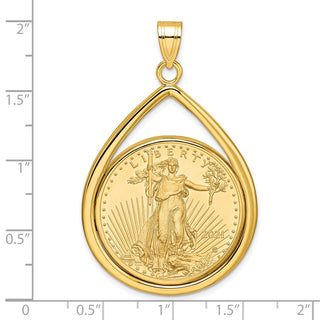 14k Yellow Gold Polished Lightweight Teardrop Mounted 1/2oz American Eagle Prong Coin Bezel Pendant