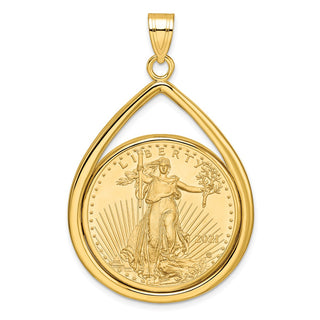 14k Yellow Gold Polished Lightweight Teardrop Mounted 1/2oz American Eagle Prong Coin Bezel Pendant