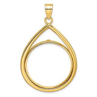 10k Yellow Gold Polished Lightweight Teardrop 27.0mm Prong Coin Bezel Pendant - Fits 1/2 oz American Eagle, US $10 Liberty, and Other Coins