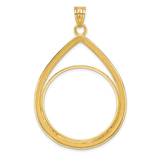 14k Polished Lightweight Teardrop 32.0mm Prong Coin Bezel Pendant - Fits 1 oz Australian Nugget, 1 oz Kangaroo, 1 oz Panda, and Other Coins