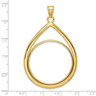14k Polished Lightweight Teardrop 32.0mm Prong Coin Bezel Pendant - Fits 1 oz Australian Nugget, 1 oz Kangaroo, 1 oz Panda, and Other Coins