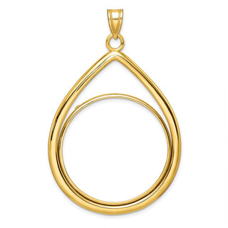 14k Polished Lightweight Teardrop 32.0mm Prong Coin Bezel Pendant - Fits 1 oz Australian Nugget, 1 oz Kangaroo, 1 oz Panda, and Other Coins