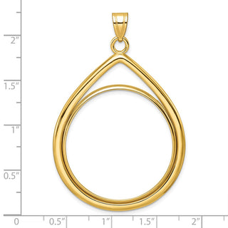 14k Yellow Gold Polished Lightweight Teardrop 32.7mm Prong Coin Bezel Pendant - Fits 1 oz American Eagle, 1 oz Cat, and 1 oz Krugerrand