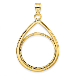 10k Yellow Gold Polished and Diamond-cut Lightweight Teardrop 22.0mm Prong Coin Bezel Pendant - Fits 1/4 oz American Eagle and Other Coins