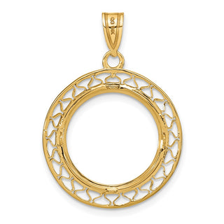 14k Yellow Gold Polished and Diamond-cut Fancy Wire 16.5mm Prong Coin Bezel Pendant