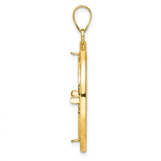14k Yellow Gold Polished and Diamond-cut Fancy Wire 22.0mm Prong Coin Bezel Pendant