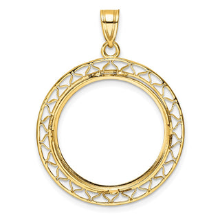 14k Yellow Gold Polished and Diamond-cut Fancy Wire 22.0mm Prong Coin Bezel Pendant