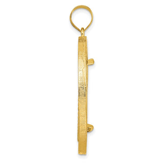 14k Yellow Gold Polished and Diamond-cut Fancy Wire 27.0mm Prong Coin Bezel Pendant