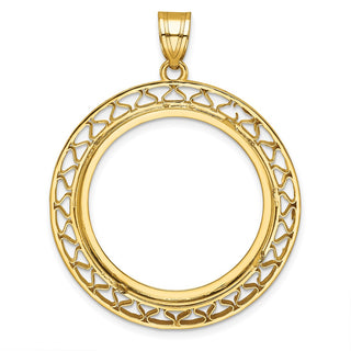 14k Yellow Gold Polished and Diamond-cut Fancy Wire 27.0mm Prong Coin Bezel Pendant