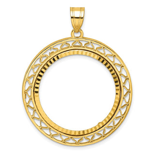 14k Yellow Gold Polished and Diamond-cut Fancy Wire 27.0mm Prong Coin Bezel Pendant