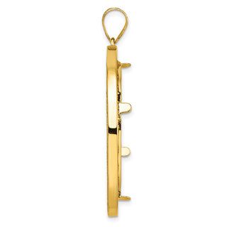 14k Yellow Gold Polished and Diamond-cut Fancy Wire 32.7mm Prong Coin Bezel Pendant