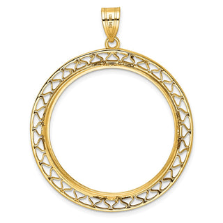 14k Yellow Gold Polished and Diamond-cut Fancy Wire 32.7mm Prong Coin Bezel Pendant