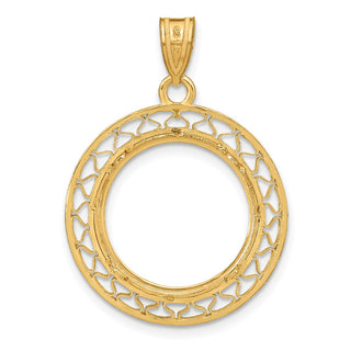 14k Yellow Gold Fancy Wire Polished 16.5mm Prong Coin Bezel Pendant - Fits 1/10 oz American Eagle and 1/10 oz Krugerrand