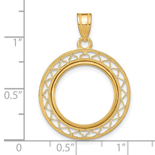 14k Yellow Gold Fancy Wire Polished 16.5mm Prong Coin Bezel Pendant - Fits 1/10 oz American Eagle and 1/10 oz Krugerrand