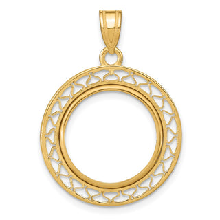 14k Yellow Gold Fancy Wire Polished 16.5mm Prong Coin Bezel Pendant - Fits 1/10 oz American Eagle and 1/10 oz Krugerrand