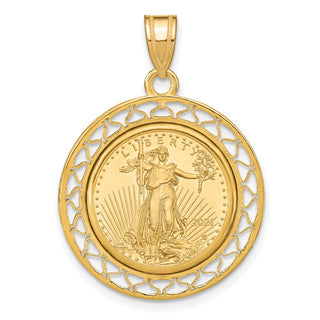14k Yellow Gold Polished Fancy Wire Mounted 1/10oz American Eagle Prong Coin Bezel Pendant