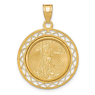 14k Yellow Gold Polished Fancy Wire Mounted 1/10oz American Eagle Prong Coin Bezel Pendant