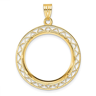 14k Yellow Gold Fancy Wire Polished 22mm Prong Coin Bezel Pendant - Fits 1/4 oz American Eagle and Other Coins