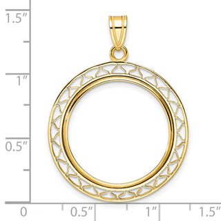 14k Yellow Gold Fancy Wire Polished 22mm Prong Coin Bezel Pendant - Fits 1/4 oz American Eagle and Other Coins