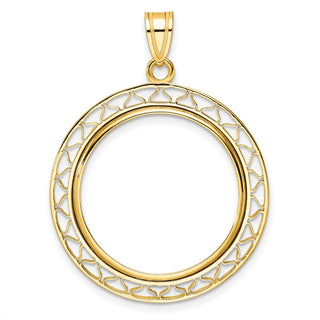14k Yellow Gold Fancy Wire Polished 22mm Prong Coin Bezel Pendant - Fits 1/4 oz American Eagle and Other Coins