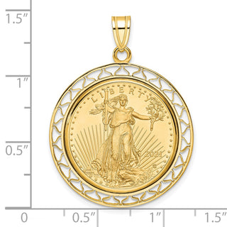 14k Yellow Gold Polished Fancy Wire Mounted 1/4oz American Eagle Prong Coin Bezel Pendant