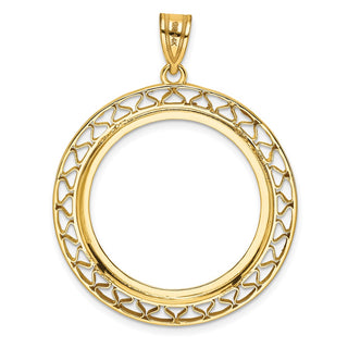 14k Yellow Gold Fancy Wire Polished 27mm Prong Coin Bezel Pendant - Fits 1/2 oz American Eagle, US $10 Liberty, and Other Coins