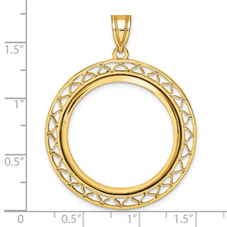 14k Yellow Gold Fancy Wire Polished 27mm Prong Coin Bezel Pendant - Fits 1/2 oz American Eagle, US $10 Liberty, and Other Coins