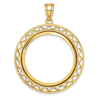 14k Yellow Gold Fancy Wire Polished 27mm Prong Coin Bezel Pendant - Fits 1/2 oz American Eagle, US $10 Liberty, and Other Coins