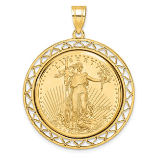 14k Yellow Gold Polished Fancy Wire Mounted 1/2oz American Eagle Prong Coin Bezel Pendant