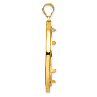 14k Yellow Gold Fancy Wire Polished 32.7mm Prong Coin Bezel Pendant - Fits 1 oz American Eagle, 1 oz Cat, and 1 oz Krugerrand