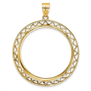 14k Yellow Gold Fancy Wire Polished 32.7mm Prong Coin Bezel Pendant - Fits 1 oz American Eagle, 1 oz Cat, and 1 oz Krugerrand