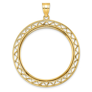 14k Yellow Gold Fancy Wire Polished 32.7mm Prong Coin Bezel Pendant - Fits 1 oz American Eagle, 1 oz Cat, and 1 oz Krugerrand