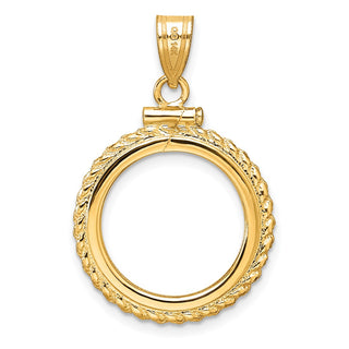 14k Yellow Gold Polished and Diamond-cut Casted Rope 16.5mm x 1.35mm Screw Top Coin Bezel Pendant