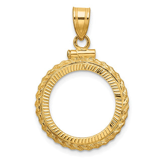 14k Yellow Gold Polished and Diamond-cut Casted Rope 16.5mm x 1.35mm Screw Top Coin Bezel Pendant