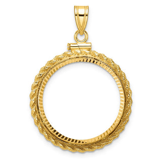 14k Yellow Gold Polished and Diamond-cut Casted Rope 22.0mm x 1.9mm Screw Top Coin Bezel Pendant
