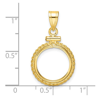 14k Yellow Gold Casted Rope 14mm Screw Top Coin Bezel Pendant - Fits 1/20 oz Maple Leaf and Other Coins