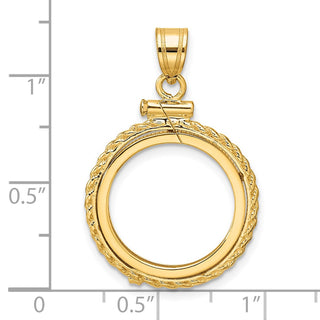 10k Yellow Gold Polished Casted Rope 16.5mm x 1.35mm Screw Top Coin Bezel Pendant - Fits 1/10 oz American Eagle and 1/10 oz Krugerrand