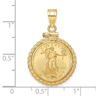 14k Polished Casted Rope Mounted 1/10oz American Eagle Screw Top Coin Bezel Pendant
