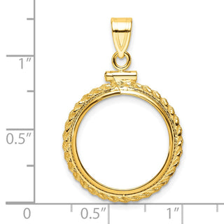 14k Yellow Gold Casted Rope 18mm Screw Top Coin Bezel Pendant - Fits 1/10 oz Cat