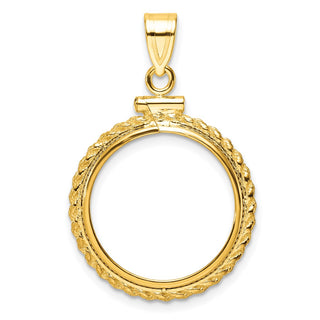 14k Yellow Gold Casted Rope 18mm Screw Top Coin Bezel Pendant - Fits 1/10 oz Cat