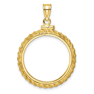 14k Yellow Gold Casted Rope 22mm Screw Top Coin Bezel Pendant - Fits 1/4 oz American Eagle and Other Coins