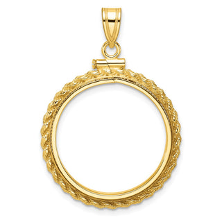 14k Yellow Gold Casted Rope 22mm Screw Top Coin Bezel Pendant - Fits 1/4 oz American Eagle and Other Coins