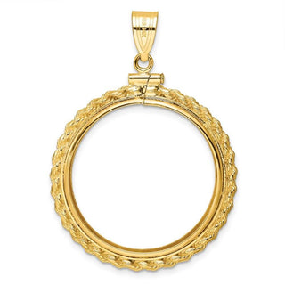 14k Yellow Gold Casted Rope 27mm Screw Top Coin Bezel Pendant - Fits 1/2 oz American Eagle, US $10 Liberty, and Other Coins