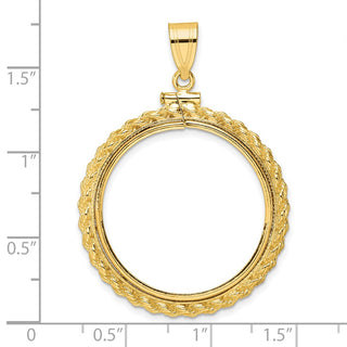 14k Yellow Gold Casted Rope 27mm Screw Top Coin Bezel Pendant - Fits 1/2 oz American Eagle, US $10 Liberty, and Other Coins