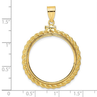 14k Yellow Gold Casted Rope 27mm Screw Top Coin Bezel Pendant - Fits 1/2 oz American Eagle, US $10 Liberty, and Other Coins
