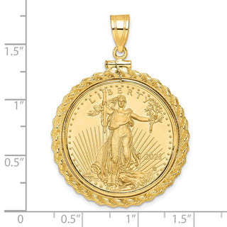 14k Yellow Gold Polished Casted Rope Mounted 1/2oz American Eagle Screw Top Coin Bezel Pendant