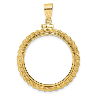 10k Yellow Gold Polished Casted Rope 27.0mm x 2.35mm Screw Top Coin Bezel Pendant - Fits 1/2 oz American Eagle, US $10 Liberty, and Other Coins