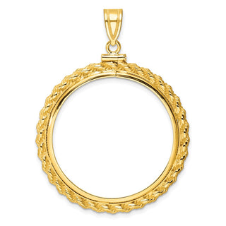 14k Yellow Gold Casted Rope 32mm Screw Top Coin Bezel Pendant - Fits 1 oz Australian Nugget, 1 oz Kangaroo, 1 oz Panda, and Other Coins